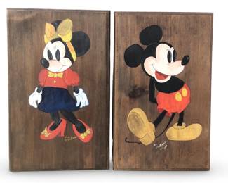 (2) McCann Wood Mickey/Minnie Mouse Wall Art
