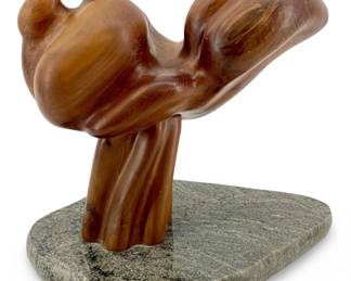 Signed JM Abstract Modern Wooden Sculpture
