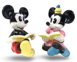 (2pc) Disney Mickey/Minnie Japan Reading Figures
