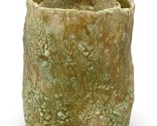 Mid Cen. Modern Green Volcanic Glaze Lidded Vase
