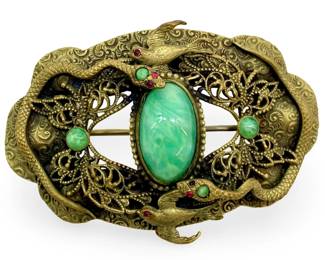 Antique Brass Victorian Snake & Sparrow Brooch

