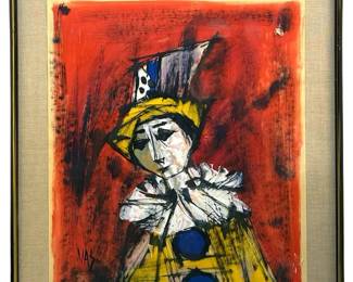 Signed Maximilian Vas Cubist Clown Mixed Media
