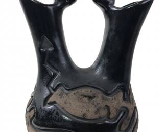 Signed HB Native American Black Wedding Vase
