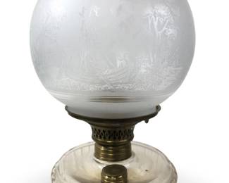 Detailed Victorian Etched Glass Kerosene Lamp
