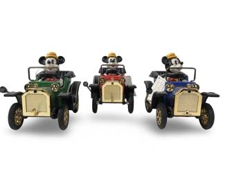 (3) Japan Mickey Mouse Lever Pull Back Toys
