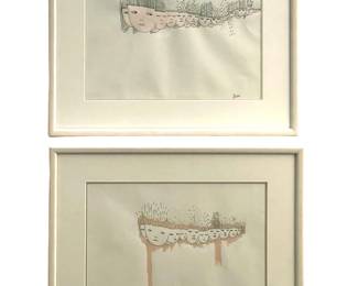 2pc. Signed Yuki Original Japanese Mixed Media
