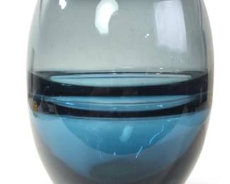 Vintage Round Blue Art Glass Vase
