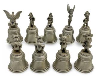 9pc Schmid Fine Pewter Disney Character Bells
