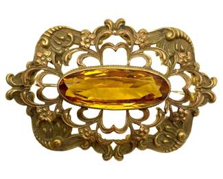 Antique Art Nouveau Brass Brooch
