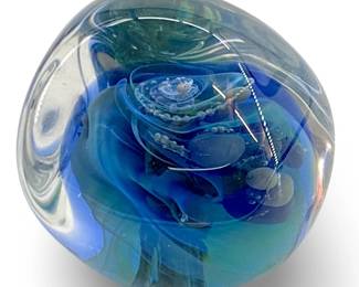 Signed Fein Art Glass Free Form Paperweight
