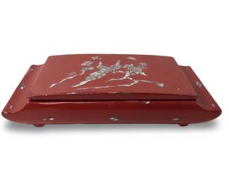 Mother Of Pearl Inlay Red Lacquered Smokers Box
