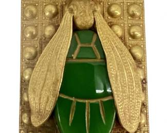 Antique Jade Brass Insect Brooch
