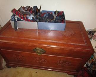 Another rosewood trunk and boxes of vintage ties