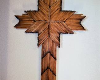 Tramp art matchstick cross- cool piece 