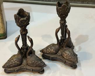 1800’s Swan Adorned Candleholders 