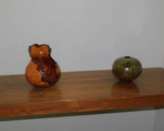 Wood Turned Vase & Raku Vase Signed