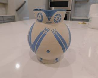 Important Picasso Petite Chouette Terre de Faience Pitcher 1949 Partially Glazed And Painted with the Apres Picasso ANd Madoura Stamps