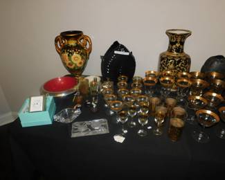 Vintage Glassware, Italian Urns Stengl Vase, Tiffany Clock 