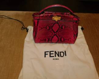 Fendi Red/Black Python Peekaboo Satchel Handbag