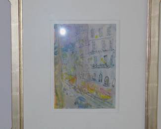 Signed Adrian Ryan Title "Paris" 1981 Watercolor & Graphite On Paper 11" x 8"  Framed Size  21.5" x  18.5"