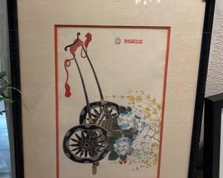'Flower cart in Summer', wood block print by Kin-u Takeshita