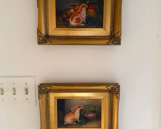 Framed bunny art, hand-painted by Robert Grace