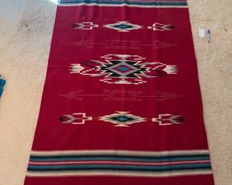 Vintage Native American Handwoven Wool Chimayo Eye Dazzler Throw Rug; New Mexico; 83" x 51"