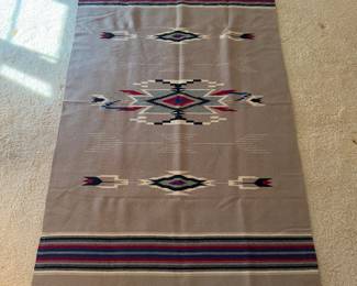 Vintage Native American Handwoven Wool Chimayo Eye Dazzler Throw Rug; New Mexico; 83" x 49"