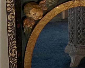 Vintage carved wood angel motif accent mirror