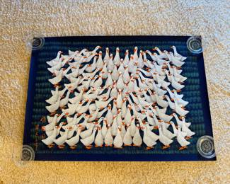 Vintage Chinese "Duck Flock" Painting by Pan Xiaoling