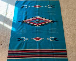 Vintage Native American Handwoven Wool Chimayo Eye Dazzler Throw Rug; New Mexico; 81" x 48"