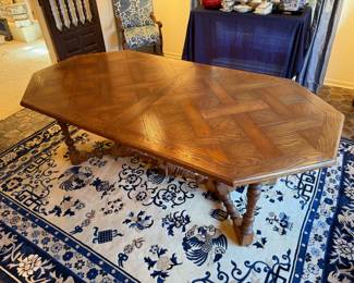 VTG Parquet Pattern, Octagonal Oak Dining Table w/ 3 Leaves from The Merchandise Mart