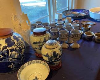 Blue & white ceramic, stoneware serve-ware