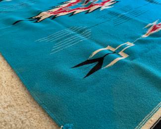 Vintage Native American Handwoven Wool Chimayo Eye Dazzler Throw Rug; New Mexico; 81" x 48"