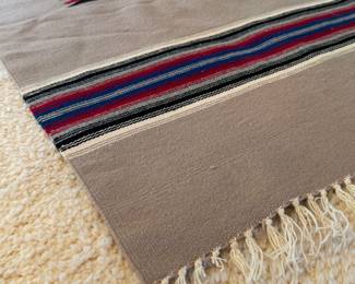 Vintage Native American Handwoven Wool Chimayo Throw Rug; New Mexico; 83" x 49"