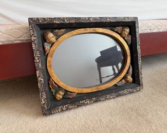 Vintage carved wood angel motif accent mirror