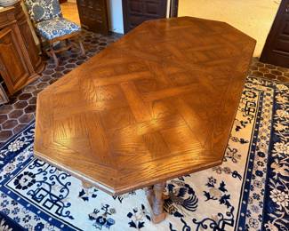 VTG Parquet Pattern, Octagonal Oak Dining Table w/ 3 Leaves from The Merchandise Mart