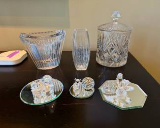 Swarovsky Crystal figurines and assorted lead crystal vessels
