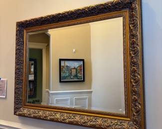 Ornate Gold Gilt Framed Beveled Mirror (approx. 41"x49")