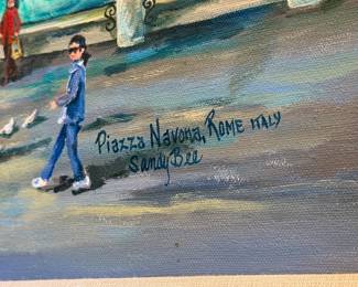 Piazza Navona, Rome Italy -oil on canvas by Sandy Bee (approx. 32.5 x 28.5" w/frame (3"))