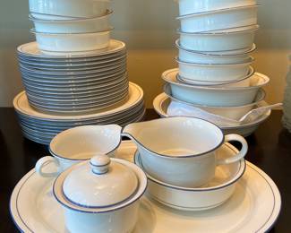 Lenox chinastone blue pinstripe dishes (44 pc set)