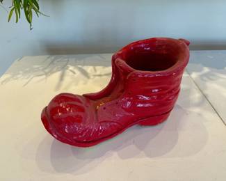 1972 Puccini Red Clown Boot Pottery Planter