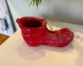 1972 Puccini Red Clown Boot Pottery Planter