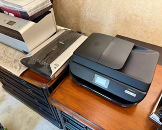 HP Office Jet 5255 printer; Scanner; assorted office equipment and supplies