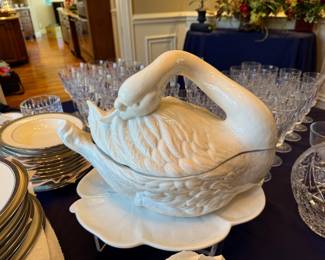 Ceramic Swan Soup Tureen with Ladle and Plate
