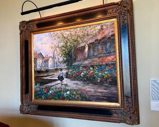 'Market Day' oil on Canvas, signed by Pierre Latour (approx. 39" x 33" with frame (6"))