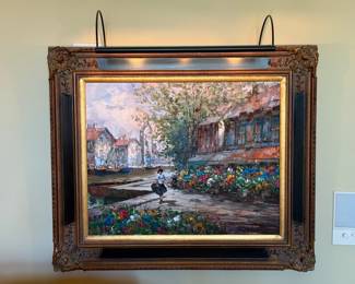 'Market Day' oil on Canvas, signed by Pierre Latour (approx. 39" x 33" with frame (6"))