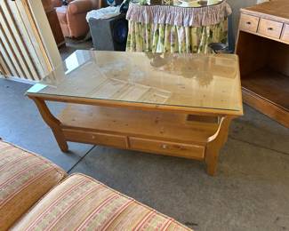 Ethan Allen coffee table with glass on top