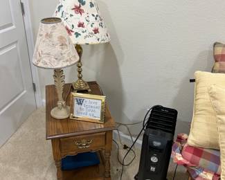 Side table
Space heater 
Lamps
