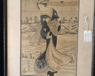 Eizan Kikugawa, Japanese woodblock print, beauty in the snow. 